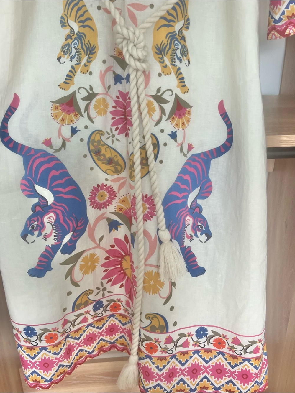 Boden Cream Midi Dress with Pink, Blue and Gold Tiger Print - Picture 4 of 4